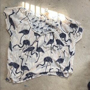 Women's Cream and Black Bird Print Top